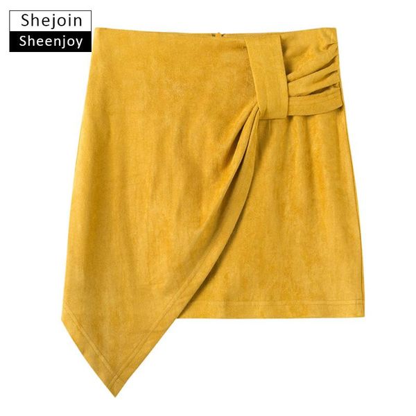 skirts shejoinsheenjoy summer yellow high waist casual mini skirt autumn cross split pencil short asymmetrical bottoms, Black